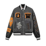 Foesce New Spring and Autumn Street Hip Hop Woodpecker Embroidered Wool PU Bomber Baseball Splicing Coats Men Casual Jackets