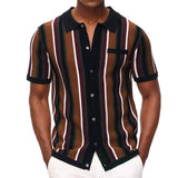 Summer Men's Luxury Clothing Knit Short Sleeve Polo Shirt Casual Streetwear Lapel Button Down Cardigan Breathable Tops