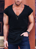 Summer New Fashion Tee Shirt Men Casual Solid Color Short Sleeve V Neck Pullovers Tops For Mens Slim T-shirts Streetwear