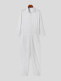 Foesce Men Jumpsuits Solid Color Cotton Lapel Long Sleeve Streetwear Casual Rompers Loose Button Leisure Men Overalls S-5XL