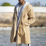 Fashion Long Sleeve Hooded Coat Autumn Winter Mens Casual Solid Color Patchwork Woolen Coat Men Loose Single Breasted Coats