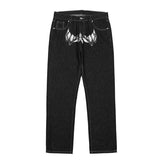 Denim Pants Men Punk Spoof Portrait Print Trousers Gothic Loose Straight Harajuku Streetwear Multiple Pockets Black Jeans Unisex