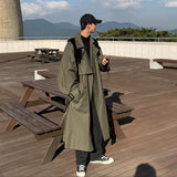 Spring New Overknee Trench British style Men's Handsome Fashion Army Green Overcoat Long Windbreaker Outerwear Men Clothing