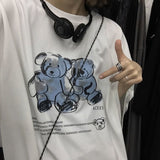 Kawaii punk shirt Harajuku bf Japan cartoon bear print short-sleeved t-shirt men women Korean oversize couple streetwear tops