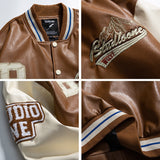 Mens Varsity PU Leather Baseball Jacket Men Women Vintage Embroidery Letter Patchwork College Coats Hip Hop Bomber Coat Unisex