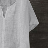 Foesce  Short Sleeve Linen Shirt Men Brief Breathable Comfy Solid Color Loose Harajuku Casual Blouse Hawaiian Shirt Camisa Masculina
