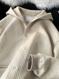 Foesce Autumn Japanese Jacket Simple Waffle Basic Solid Color Hooded Cardigan Unisex Loose Cityboy Urban Style Sweatshirt Coat