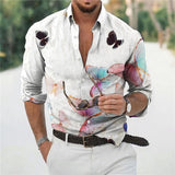 Foesce Hawaiian Butterfly Shirts For Men 3d Long Sleeve Flower Shirt Beach V-neck Oversized Tops Tee Shirt Homme Summer Clothing