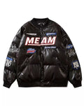 Foesce High Street Embroidered Letter PU Puffer Jacket Men Women Y2k Hip Hop Baseball Parkas Winter Thick Padded Coat Warm College Tops