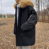 Foesce Men Winter New Plus Long Warm Thick Plush Hood Jacket Coat Outwear Cargo Windbreaker Cashmere Lining Couple Pocket Parka