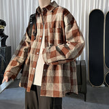 Autumn Long Sleeve Shirt Men Fashion Retro Contrast Color Oversized Casual Shirts Mens Streetwear Korean Loose Plaid Shirts Men