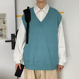 Sweater Vest Men Patchwork V-neck Colorful Shrug Chic Sleeveless Knitted Tops Mens Waistcoats Loose Oversize Harajuku All-match