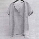 Foesce  Short Sleeve Linen Shirt Men Brief Breathable Comfy Solid Color Loose Harajuku Casual Blouse Hawaiian Shirt Camisa Masculina