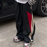 Foesce Retro Patchwork Sports Pants Men Women's Straight Tube Oversize Wide Leg Sweatpans Casual Streetwear Versatile Trousers
