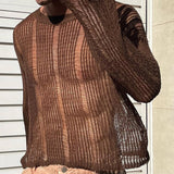 Spring Autumn New Sweater T-shirts For Men Elastic Hollow Slinghtly Transparent Long Sleeve Loose Versatile Knitting Tees Tops