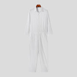Foesce Men Jumpsuits Solid Color Cotton Lapel Long Sleeve Streetwear Casual Rompers Loose Button Leisure Men Overalls S-5XL