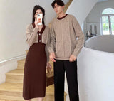 Matching Couple Clothes Outfits Male Female Lovers Holiday Valentine's Girls Date Cute Two Piece Knitted Sweater Dress