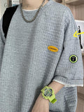 Waffle Short-sleeved T-shirt Men Women Trend Hong Kong Style Top High Street Coupleswear Hip Hop Cityboy O-neck T-shirt