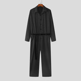 Men Jumpsuits Solid Lapel Long Sleeve Streetwear Fashion Casual Rompers Button Men Cargo Overalls With Belt S-5XL