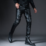 Foesce New Winter Spring Mens Skinny Biker Leather Pants Fashion Faux Leather Motorcycle Trousers For Male Trouser Stage Club Wear