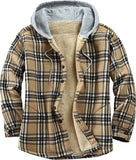 Men's Flannel Shirts Jacket Fleece Lined Plaid Coat Button Up Shirt Hoodie Winter Outwear