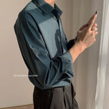 Ice Silk Sexy Mens Shirts Top Quality Drape Solid Color Loose Harajuku White Longsleeve Shirt for Men Japanese Streetwear