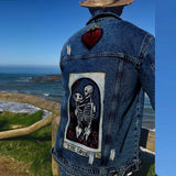 Retro Patchwork Skull Print Jean Coats Men Fashion Turn-down Collar Buttoned Long Sleeve Denim Jackets For Mens Streetwear