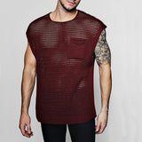 Foesce Green Knit Mesh Vest Men Transparent Sexy Men's Tank Tops Red See Through Men's Clothing Sleeveless Tee Streetwear
