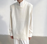 Men Vests Knitted Solid Color Round Neck Sleeveless Split Hem Casual Waistcoats Men Streetwear Button Tank Tops 5XL