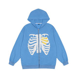 Foesce Oversized Skeleton Zip Up Hoodie Jacket Men Streetwear Gothic Foam Printing Hooded Sweatshirts Thin Unisex New Spring Autumn