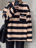 High Street Shirts Spring Autumn New Youth Large Size Striped Long-sleeved T-shirt Men's Korean Loose Trend Couple Men Tops