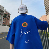 Foesce Summer Sunflower Letter Graphic Men Tshirts Harajuku Short Sleeve Casual Loose T Shirt O Neck Male Tees Tops Unisex