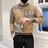 Korean Style Men Christmas Sweater Autumn and Winter Warm O-Neck Sueteres Para Hombre Slim Fit Snowflake Print Knitted Pullovers