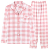 Long Sleeve Cardigan Sleepwear Clothes with Long Trousers Two Piece Sets Ladies Plaid Design Shirt Pajamas Home Pyjamas Women