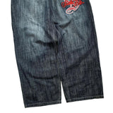 Foesce Men's and Women's Street Hip-hop Retro Oversized Letter Embroidery Y2K Baggy Jeans Denim Gothic Wide Leg Straight Leg Pants
