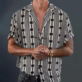 Vintage Shirt Print Men Lapel Shirts New Casual Summer Loose Short Sleeve Button Shirt Tops Mens Clothing Fashion Streetwear