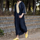 Vintage Loose Muslim Caftan Robes Middle East Long Sleeve Fashion Jubba Thob New Summer Casual Pattern Islamic Clothing for Men
