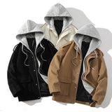 Men's Autumn New White Bottom Fake Two Piece Hooded Thickened Wool Coat Jacket