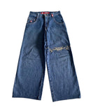 Foesce Korean Fashion Y2k Street Jeans Hip Hop Pattern Printed Hip Hop Baggy Jeans Blue Pants High Waist Wide Pants for Men and Women