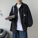 Men's Corduroy Shirts Clothing Harajuku Korean Fashion Black Oversize Shirt Men Long Sleeve Vintage Shirts Streetwear Tops