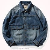 Foesce New autumn denim jacket men's loose tooling jacket sand washing old nostalgic blue lapel denim jacket