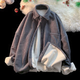 Foesce Solid Color Thicken Men Shirts Harajuku Casual Waffle Long Sleeve Male Blouses Turn-down Collar Autumn Winter Shirts