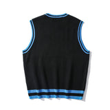 College Knitted Vest Sweaters Men Women Street Hip Hop Casual Band Cartoons Anime Pattern O-neck Sleeveless Sweaters Tops