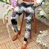 Foesce Pencil Pants Casual Mens Slim Mid Waist Buttoned Straight Trousers Streetwear Spring Summer Fashion Digital Printing Long Pant