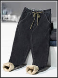 Winter Thick Warm Fleece Jeans Men Pants High Qualiy Large Size Stretch Cotton Solid Denim Joggers Baggy Jean Trousers