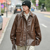 Foesce New Men's Vintage Leather Jacket Autumn Brand New Causal Design Motor Biker Pocket PU Leather Jacket Men Trend Fashion Coat