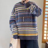 Fashion Round Neck Sweater for Men Autumn Winter Baggy Vintage Pullover Knitwear Couple Long-Sleeved Tops Casual Warm Clothes