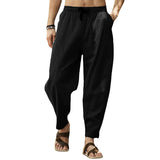 Foesce  Men's Long Pants Large Casual Cropped Pants Loose Cotton Linen Drawstring Hip Hop Patchwork Lantern Pants Street Wear