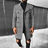 Vintage Plaid Printing Long Coats Men Winter Fashion Turn-down Collar Button-down Overcoats Fashion Trend Mens Autumn Outerwear