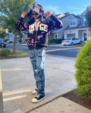 Foesce American High Street Purple Camouflage 3D Letter Loose Hoodie Women Y2K Harajuku Casual Oversized Sweatshirts Women Streetwear